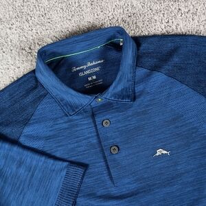 Tommy Bahama Men's Medium Blue Short Sleeve Island Zone Button-Up Polo Shirt